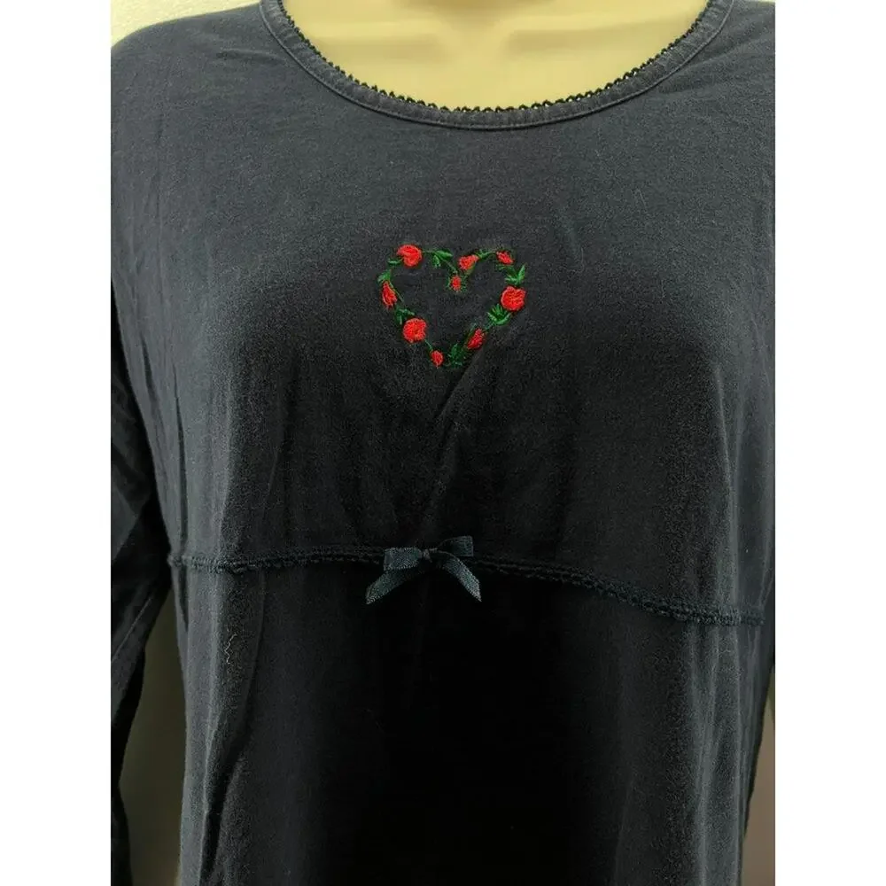 Vintage Victoria's Secret Country Sleep Shirt Navy Embroidered Womens Small